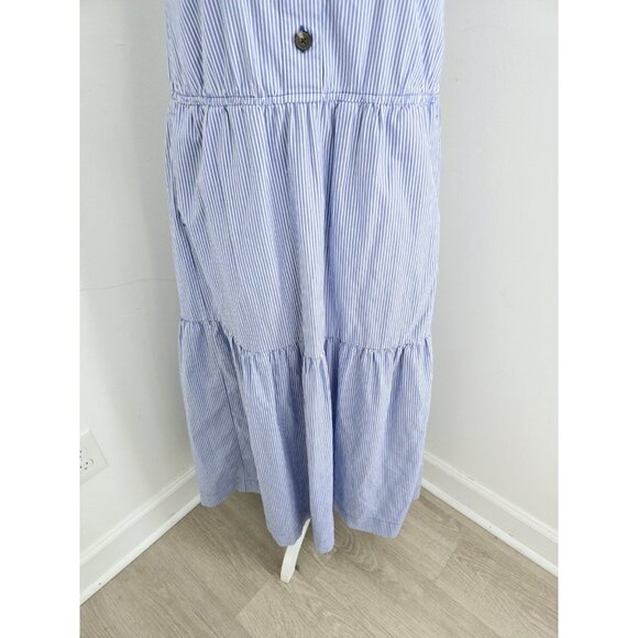 Everlane Cotton Tiered Striped Blue White Sleeveless Midi Maxi Dress S Small - Picture 5 of 13